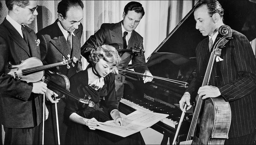 Musica Viva founder Richard Goldner (second from right) with Maureen Jones (centre) and the Musica Viva Ensemble.