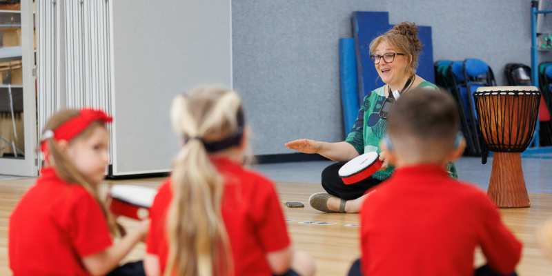 Karen Kyriakou teaching a music lesson at Furlong Park School. Photo credit: James Henry