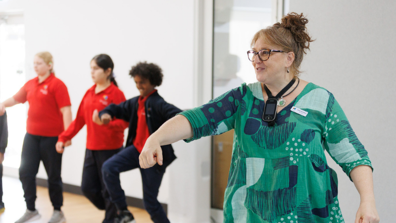 Karen Kyriakou teaching a music lesson at Furlong Park School. Photo credit: James Henry